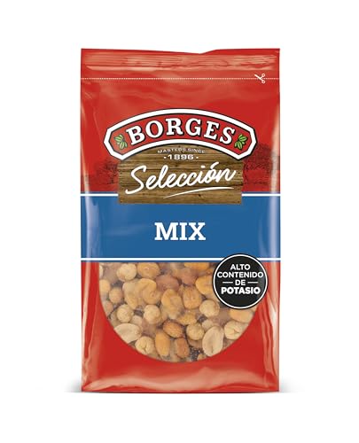 Borges - Mezcla de Frutos Secos Fritos Selección Borges - Cacahuetes con y sin Piel, Maíz, Habas y Garbanzos Tostados - Fuente de Proteínas - Sin Gluten, Sin Aceite de Palma, Vegano - Paquete 350g.