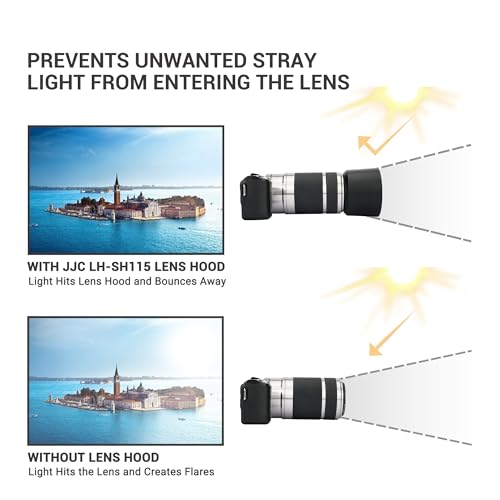 Image of JJC ALC-SH115 Lens Hood for Sony E 55-210mm f /4.5-6.3 OSS SEL55210 Lens | Bayonet, Reversible Design, Replaces Sony ALC-SH115 Lens Hood, Allows to Attach 49mm Filter & Sony Lens Cap, No Vignetting
