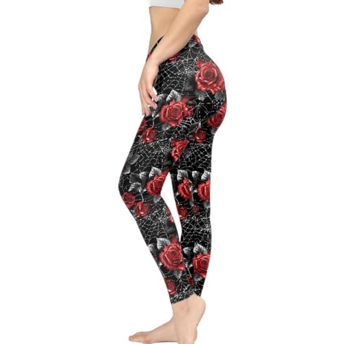 Irisjudy Leggings para mujer, de longitud completa, casuales, suaves, ajustados, elásticos, pantalones largos de entrenamiento, talla grande, para gimnasio, deportes de mujer, Red Rose Spider Web,