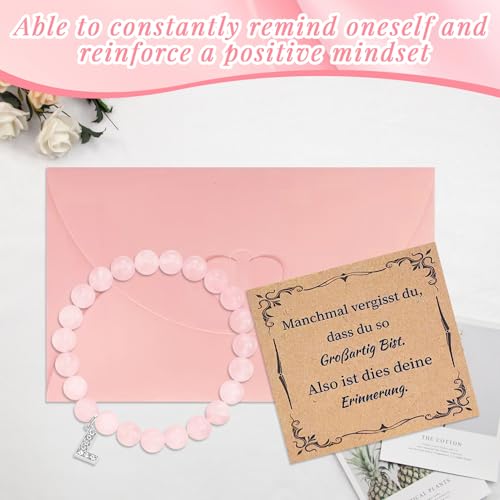 Zoonvii Armband mit Buchstaben Rosenquarz,Rosenquarz Edelstein Armband,Geburtstag Geschenk Weihnachten,armband Edelsteinfür Mutter,Mädchen, Schwester Freundin（L）