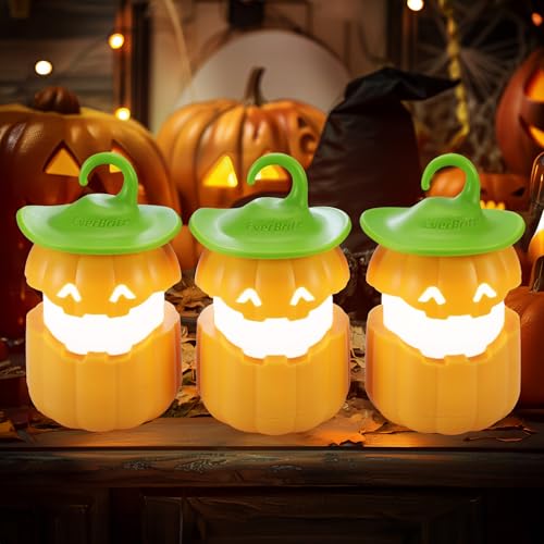 LED Lampions Outdoor 28 EverBrite Halloween Deko Kürbis Laterne 3 Stück Tragbar, LED Laterne...