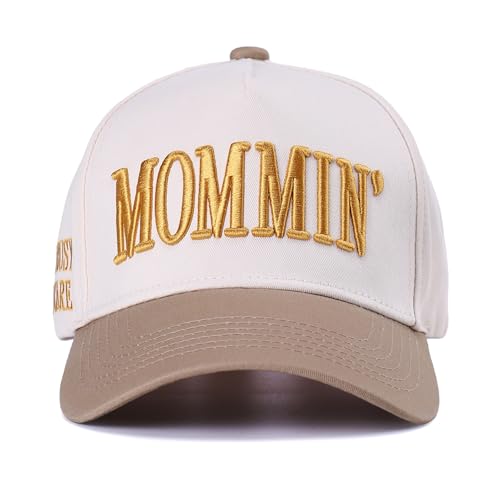 Image of Vintage Two-Tone Trucker Hat Adjustable Baseball Cap with Mommin Embroidery Ponytail Fit Unisex Outdoor Casual Headwear