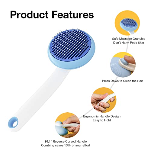 Cat Brush For Shedding, Pet Grooming Self Cleaning Slicker Brush For Cats & Dogs, Cat Deshedding Brush Easily Removes Tangles Hair And Loose Undercoat, Mats Tangled Hair Shedding Brush (Blue) #TOP2