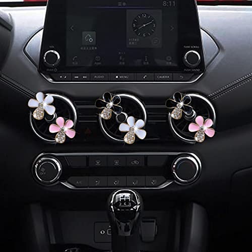 Image of 6 Pcs Bling Flower Air Vent Clips, Cute Daisy Car Air Fresheners Vents Clips Car Diffuser Vent Clips Rhinestone Glam Car Interior Decoration Charm Diamond Car Decor Bling Car Accessories for Women Girls