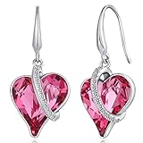 ZDaoBen Pendientes colgantes de cristal de corazón para mujer, chapados en oro blanco de 18 quilates, aretes colgantes de plata de ley 925 para mujer, cristal de Austria, regalo de Navidad para mujer