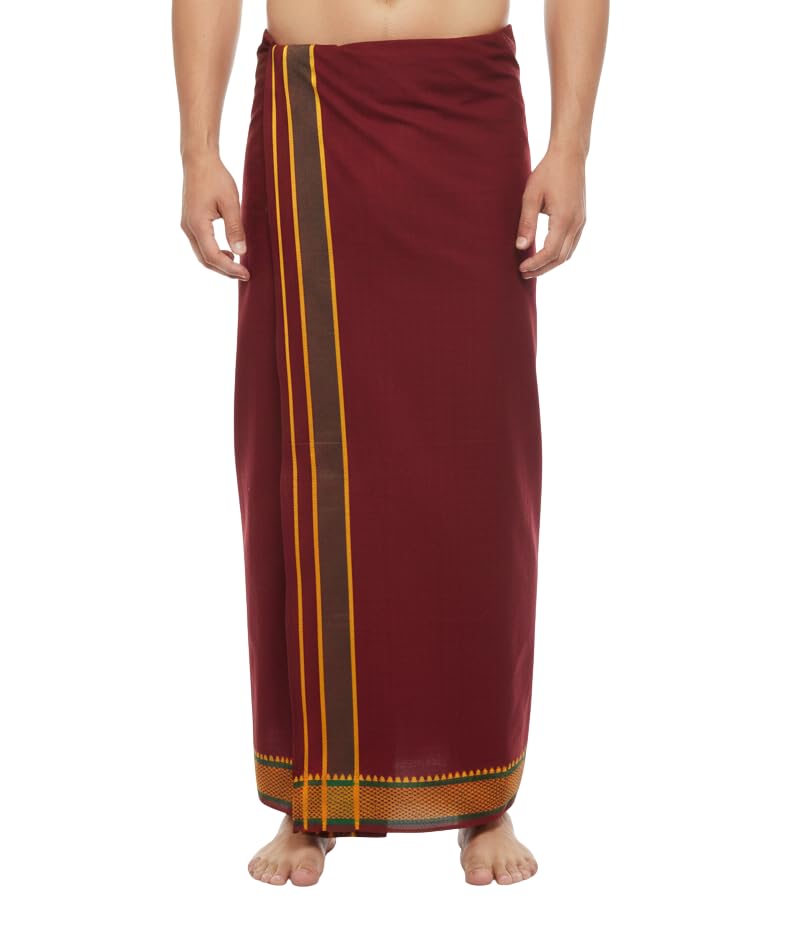 Hornbill Enterprises 100% Cotton Men's Single Dhoti -2 Mtrs/Mundus/Lungi Green Border Set 1-picture-22
