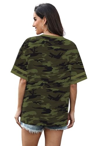 Image of WIHOLL Womens T Shirts Loose Fit Short Sleeve Tees V Neck Color Block Summer Tops 2026 Fashion S-4XL