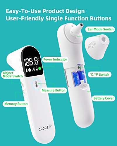 Ear Forehead Thermometer For Adults And Kids: Cooceer Touchless Temperature Measurement - Fast Easy And Accurate Digital Fever Thermometers For Family, Baby, Infants, Toddler, Children #TOP4