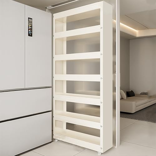 Image of HLDJYLZS Slim Storage Cart, Pull Out Kitchen Gap Organizer, Rolling Narrow with Wheels, Carbon Steel Multi Tier for Refrigerator Side, Bathroom, Laundry Room(White,15.7 * 3.5 * 77.9in)