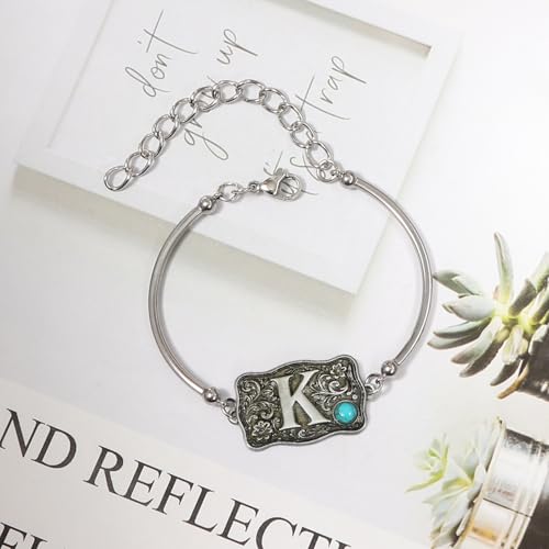 Image of Belt Buckle Bracelet Initial Letter A-Z Bracelets Western Cow Tag Bracelet Belt Buckle Necklace Western Style Initial Letter Pendant Necklace
