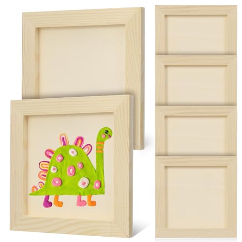 RORPOIR Marco de Fotos de Arcilla 12X12 CM 6 Unidades de Madera Natural para Proyectos Educativos y Creativos Infantiles
