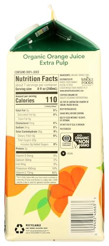 Image of 365 Everyday Value, Organic 100% Orange Juice Not From Concentrate, Extra Pulp, 59 fl oz