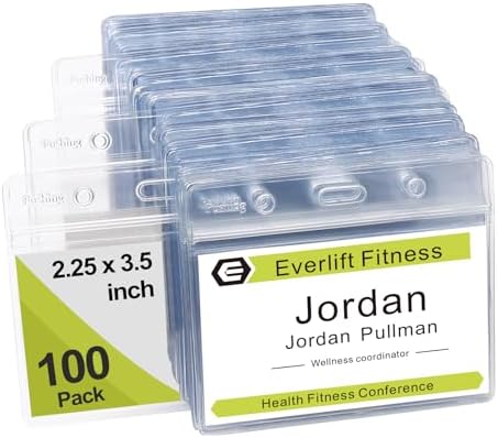 Fushing 100 Pcs Clear Plastic Horizontal Name Tag Badge ID Card Holders