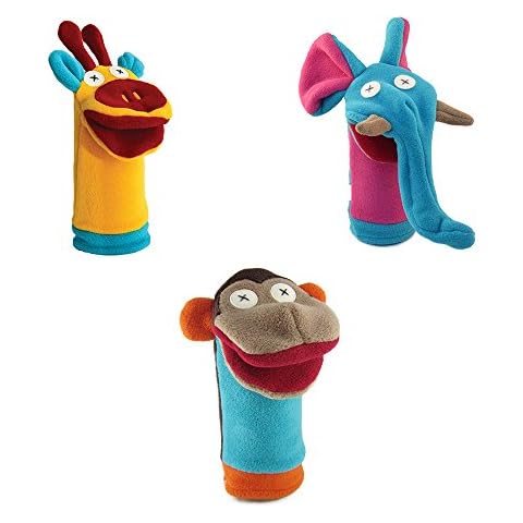 Cate & Levi - Zoo Collection Hand Puppets - Set of 3 - Handmade in Canada - Includes Monkey, Giraffe and Elephant Cover