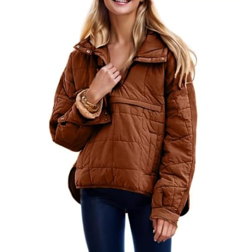 Women's Oversized Hooded Puffer Jacket Womens Quilted Lightweight Winter Warm Pullover Padded Hoodies Fall Coat