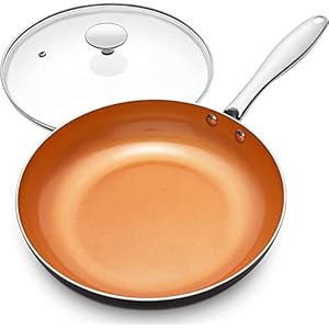 MICHELANGELO Frying Pan with Lid, Nonstick 12 Inch Frying Pan with Ceramic Titanium Coating, Copper Frying Pan with Lid, Large Frying Pan 12 Inch, Nonstick Frying Pans, Large Copper Skillet – 12 Inch
