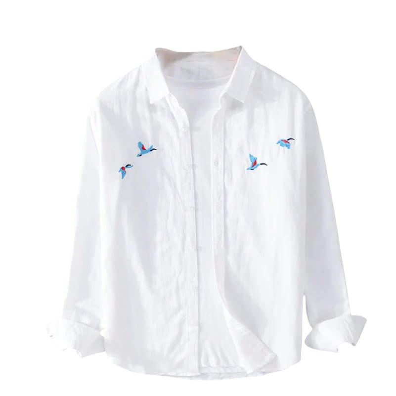 Chemise en lin homme brodée grise manches longues style casual chic