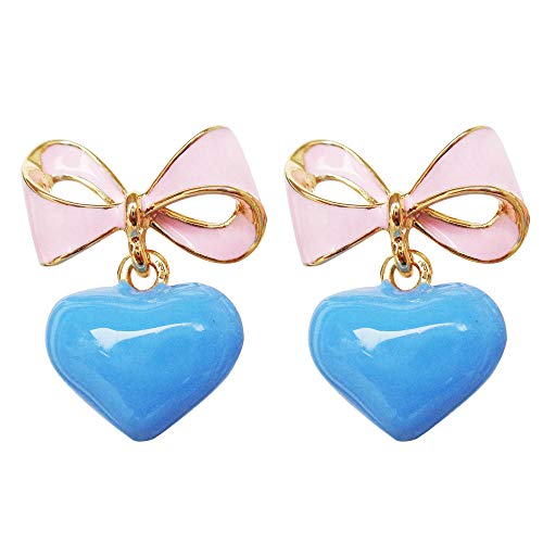 Navachi 18k Gold Plated Bow Heart Colorful Candy Enamel Womens Fashion Elegant Stud Earrings