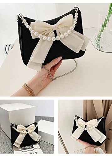YAQUNICER Women Bow-knot Crossbody Bag Pearl Chain Handbag Small Square Bags Purse2