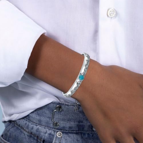 Genuine Turquoise Bracelet, Sterling Silver Boho Adjustable Bangle Cuff Native American Jewelry, Fit for 6 6.5 7 7.5 Inches2