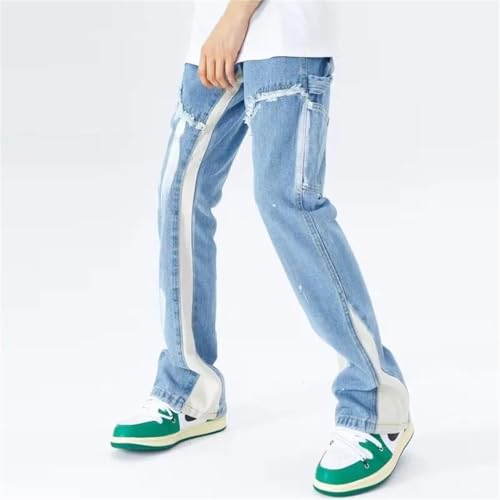 Men Y2K Washed Blue Baggy Flared Jeans Pants Clothing Straight Hip Hop Denim Trousers2