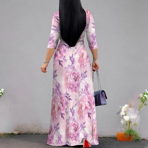 Image of PinkPatty Plus Size Maxi Dress for Women 3 /4 Sleeve Casual Long Dress | Soft stretchy fabric, functional pockets, flattering wrap v neck for vacation, casual wear and everyday styling