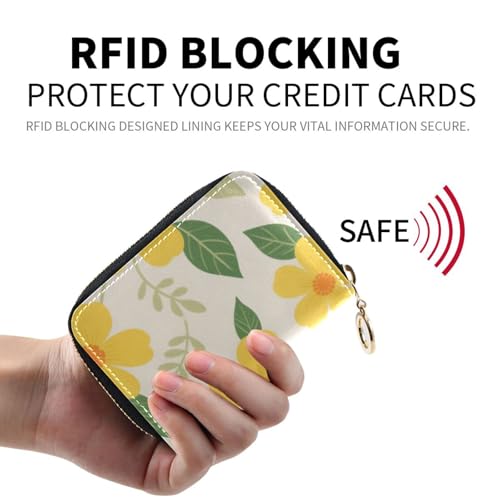 Yellow Blossoms leather credit card wallet for men With 9 cards slot RFID Blocking credit card book with zipper2