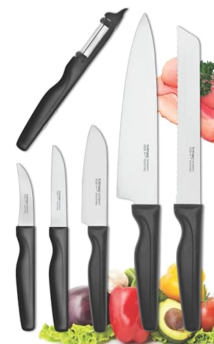 GEHRING SOLINGEN Küchenmesserset - Messerset 6 tlg. rostfreie eisgehärtete & scharfe Messer Made in Germany Messer Set vom Kochmesser bis zum Sparschäler geeignet f. Messerblock Serie WAVE