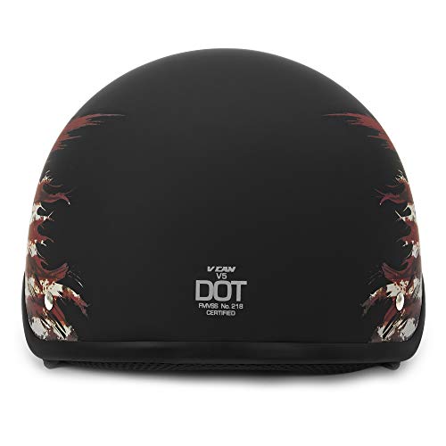 image for VCAN Cruiser Solid Flat Black Half Face Motorcycle Helmet (Flag, X-Lar