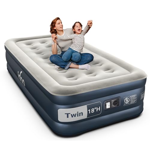 iDOO Twin Air Mattress with Built in Pump 18 Raised Compact Blow up Mattress Inflatable Mattress for Camping Guest Home Portable Travel Air Bed 2-Min Quick Inflation Deflation Colchon inflable