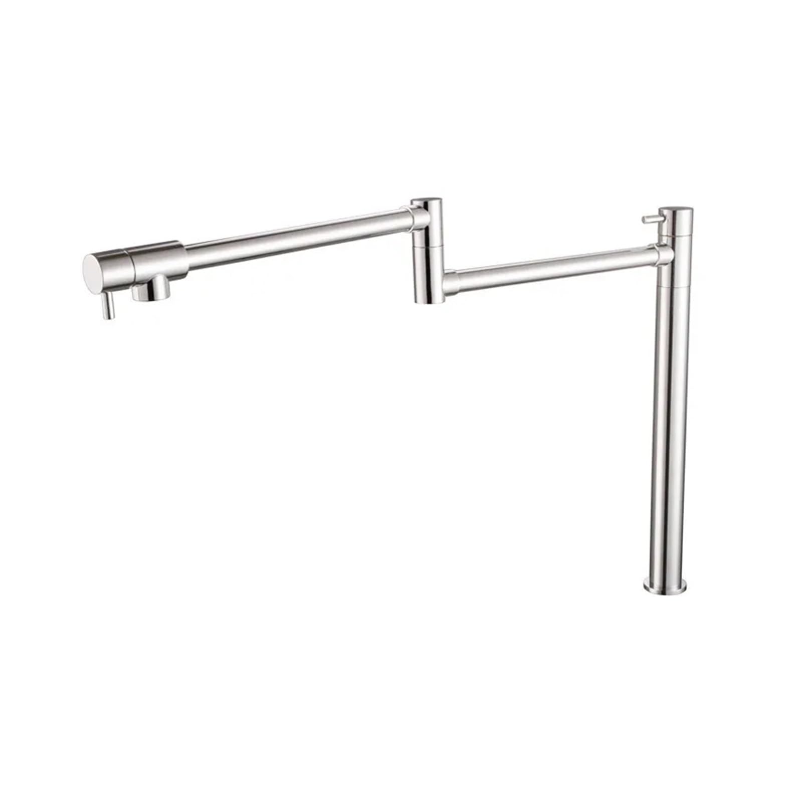 Ewsdsfs Brushed Nickel Solid Brass Deck Mounted Double-Jointed Pot Filler Kitchen Sink Faucet Cold Water Only Tap(Brushed Nickel)