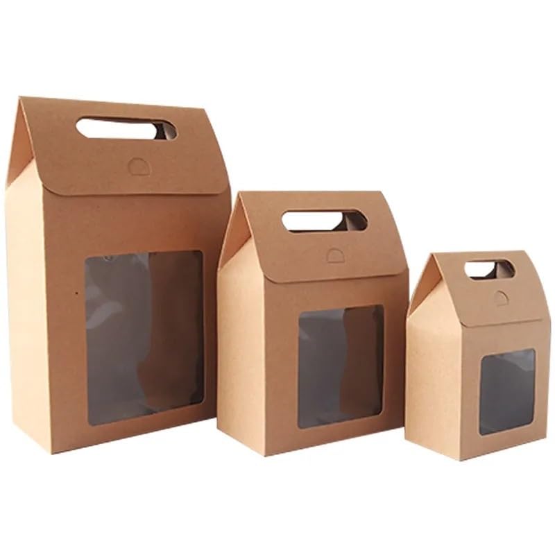 Kraft Geschenkboxen 12/24/48 Stück tragbare Geschenktüten aus Kraftpapier for Hochzeiten, Süßigkeiten-Verpackungsbeutel mit durchsichtigem PVC-Fenster, Dichtungsboxen, Verpackungsbeutel for Unternehme