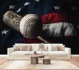 Wall Mural Peel & Stick Equipment Baseball Still Life Worn Ball American Flag Self-Adhesive Wallpaper Removable Wall Decal Wall Sticker Home Decor for Living Room Bedroom 100'x144'