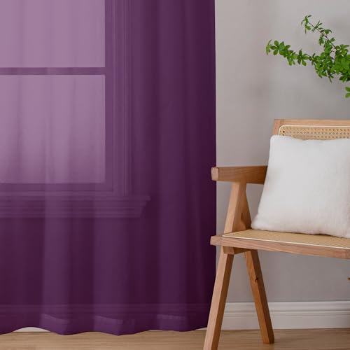 Image of Chyhomenyc Plum Sheer Curtains, 84 inches Long 2 Panels Set, Rod Pocket Voile Drapes for Living Room Bedroom, 2PCS, Each 42 W x 84 L
