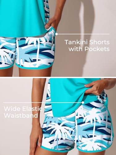 Image of Summer Mae Blouson Tankini Swimsuits for Women 2026 Tummy Control Two Piece Bathing Suits with Sporty Pockets Swim Shorts