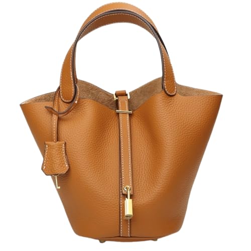 Women's Genuine Leather Bucket Bag, Adjustable Shoulder Crossbody Purse, Soft Small Handbag for Work Travel Gif3