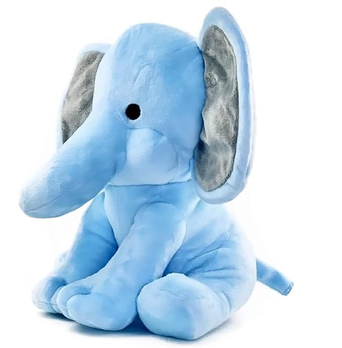 Image of SARO Elephant Sitting Plush Soft Toy Cute Kids Animal Home Decor Boys /Girls (Blue, 30 cm) | (Blue Elephant)