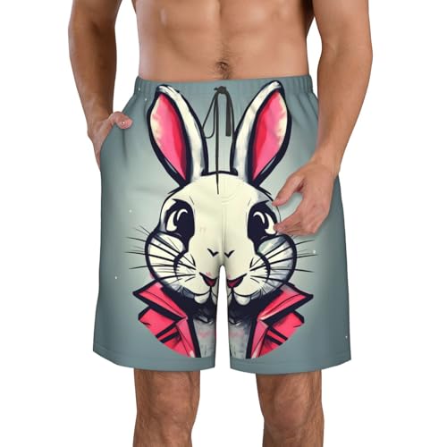 Bunny Rabbit Print Mens Casual Shorts Drawstring Summer Beach Stretch Shorts Novelty Swimtrunks
