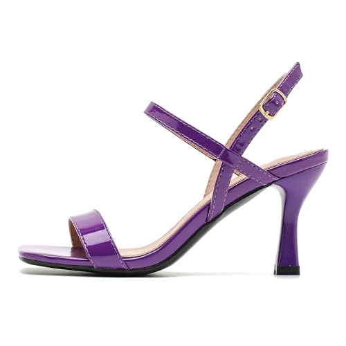 fereshte Womens Strappy Kitten Heels Open Square Toe Sandals Ankle Strap Buckle Slingback 3" Summer Dress Shoes4