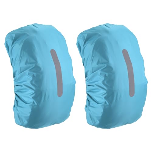 M METERXITY 2 Pack Backpack Rain Cover - Waterproof Lightweight Cover with Vertical Reflective Strap, Apply to Cycling/Hiking/Mountain Climbing (30-40L, S, Light Blue)