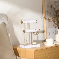 Josmimic Schmuck Organizer mit 2 Ebenen - Weiß Schmuckständer Armbänder, Abnehmbarer T-Steg Schmuck Ständer, Samt-Armbandhalter, Schmuckhalter für Armband, Halskette, Uhren, Ringe – Ansicht 7