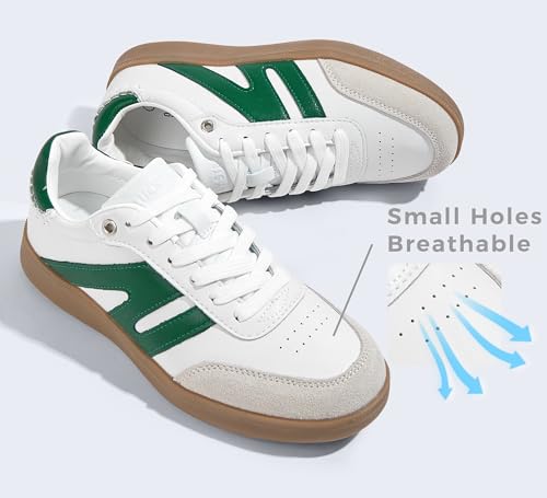 Image of LUCKY STEP Women Classic Retro Gum Sole Fashion Sneakers Casual Tennis Skate Shoe Genuine Leather Walking Footwear Anti Slip Trainers