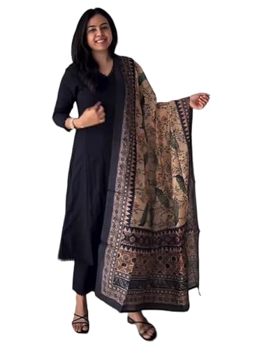 Image of ANNI Designer Women's Rayon Viscose Anarkali Solid Kurta Pant Printed Dupatta Set | Flared Ethnic Suit for Festive, Party