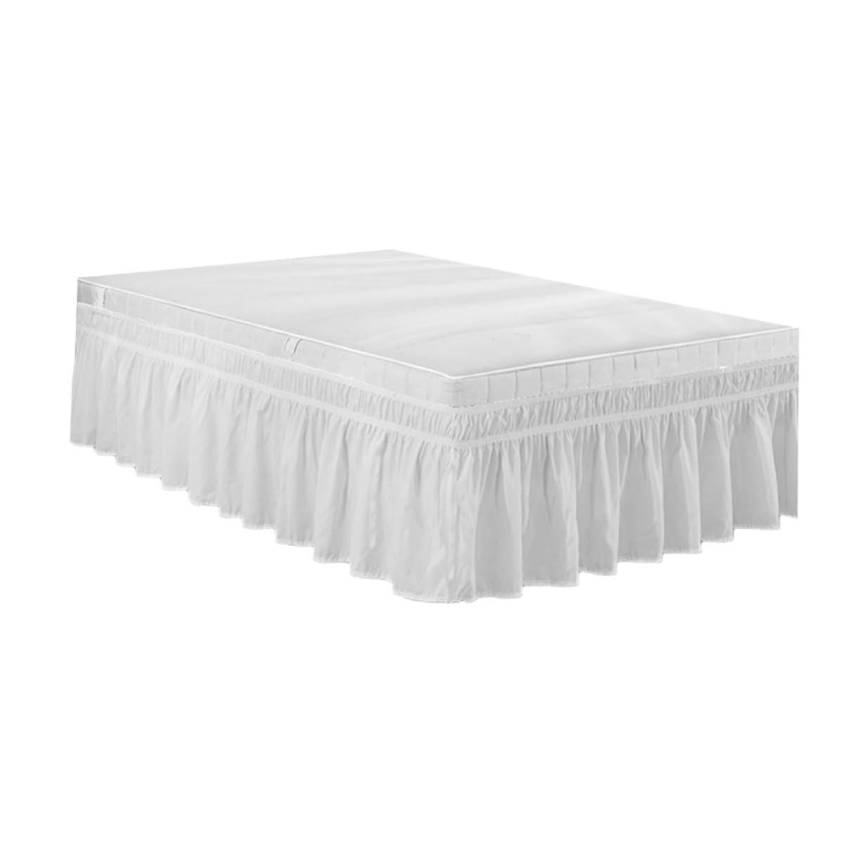 Gonna da Letto Bianca in Poliestere Fascia Elastica e Design a Pieghe, Elegante e Semplice, Decorazione per Casa e Hotel, Misura 200x200 Cm