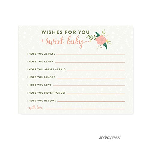 Andaz Press Floral Roses Girl Baby Shower Collection, Games, Activities, Decorations, Wishes for Baby Cards, 20-pack
