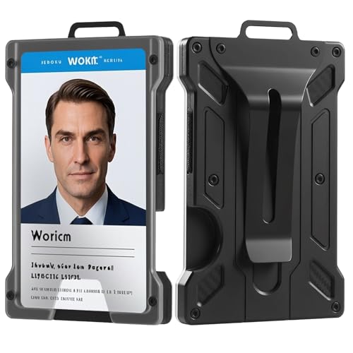 WSJSKMWQ ID Badge Holder Durable Heavy Duty Aluminum Card Holder Metal Money Clip Holds 15 Cards for Work Police Outdoor (Black)