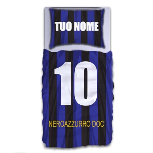 MOCHEIA SHOP copripiumino Tifoso Interista calcio personalizzato con nome e numero realizzato in policotone (cotone,microfibra,poliestere) idea regalo