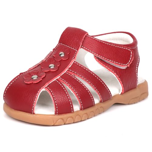 Image of Femizee Toddler Girls Leather Dress Sandals with Adjustable Strap | Toddler /Little Kids, Leather upper, Cushioned footbed, Hook-and-loop, Flexible Sole, Dressy summer occasions, Princess-style