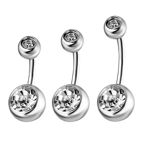 NJCXOLA 3Piezas 14G Piercing Ombligo Acero Quirúrgico para Mujer Forma de Barra Curvada Ombligo Piercing Plata 10/12/14mm