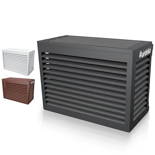 airdeko Mini Split Air Conditioner Covers for Outside Units - Anti-Theft Sturdy Aluminum AC Cover for Mini Split System Outdoor Condenser - Fits 18000 BTU to 24000 BTU - Charcoal Grey